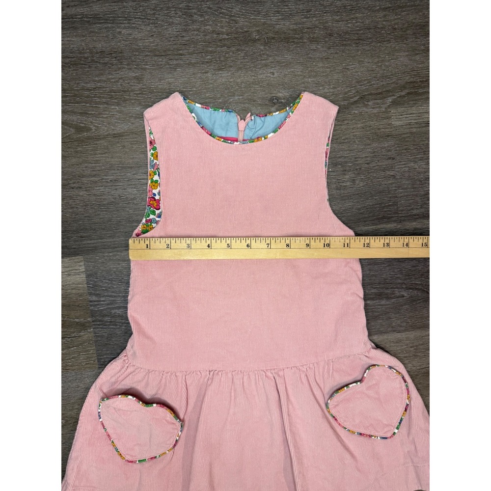 Mini Boden Girls Pink Corduroy Heart Pocket Jumper Dress Floral Trim Size 4T-5T - Picture 4 of 10